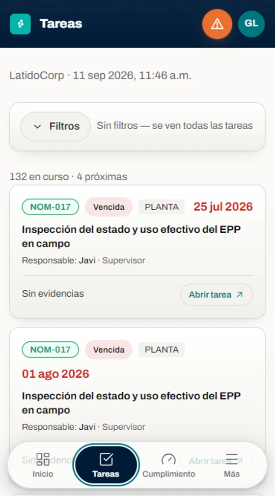 Tareas con responsable y fecha
